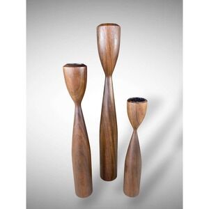 MCM Danish Style Wooden Candle Holders Walnut MCM Set of 3